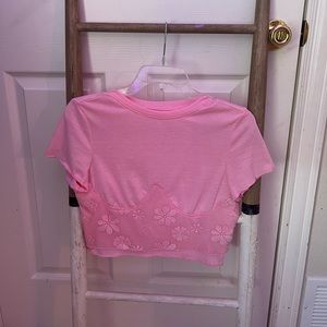 pink cropped tshirt with flower details